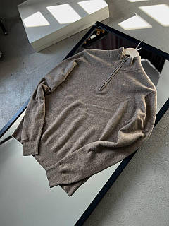 Светр Brunello Cucinelli бежевого кольору з горловиною на блискавці зі 100% кашеміру