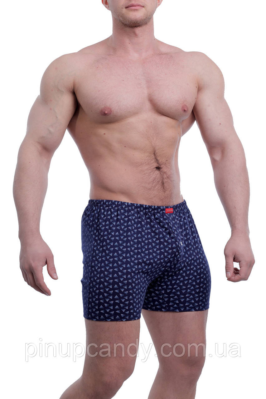 Чоловічі труси шорти облягаючі сімейні, бавовна Атлет МО maxi 000088 сині (розміри 58,64,68), фото 1