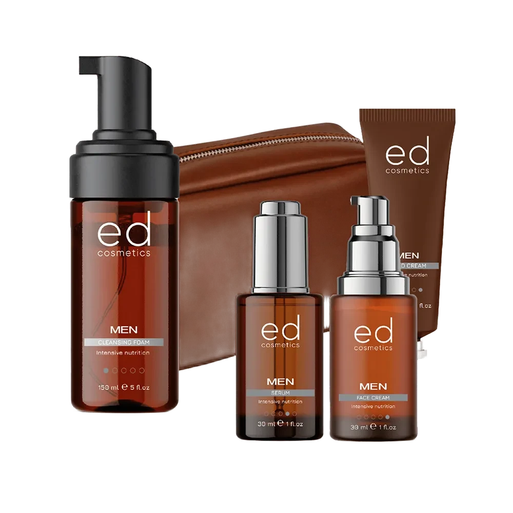 Чоловічий набір з косметичкою MEN LEATHER COSMETIC BAG BROWN ED Cosmetics, фото 1