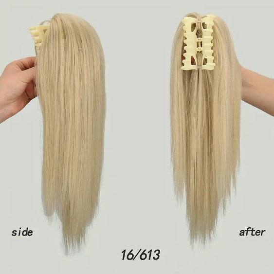 Штучний хвіст рівний шинйон на крабі пшеничний блонд каскад 40 см, фото 1