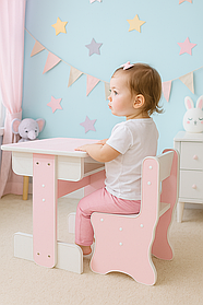 Комплект дитячих меблів, зручний стіл та стільчик з ЛДСП для малюків 2–5 років, дитячої творчості та малювання в рожевому кольорі