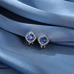 Кліпси жіночі без проколювання сережки сріблясті з камінням сині красиві позолото К5629