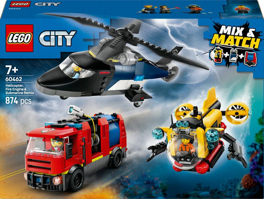 Блоковий конструктор LEGO City Ремікс вертольотів, пожежних машин і підводних човнів 874 деталі (60462), фото 1