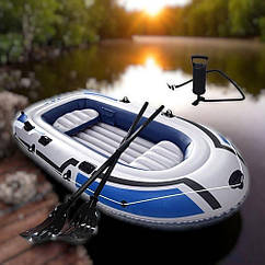 Надувний човен JR-230 тримісний, 230×125 см, для риболовлі, відпочинку та туризму біло-синій