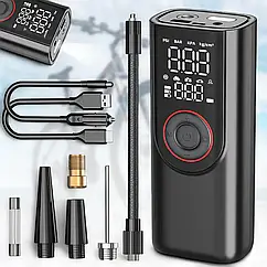 Портативний компресор із цифровим дисплеєм, LED-ліхтариком і набором насадок ATJ-9566 3х2000mAh