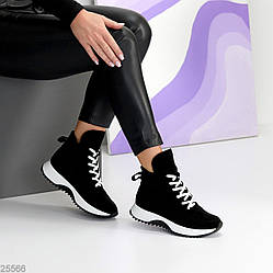 Шикарні чорні замшеві спортивні черевики з білою шнурівкою 37