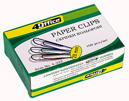 Скріпки канцелярські 4Office 28 мм 100 штук кольорові (4-322)