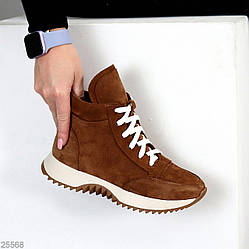 Шикарні спортивні замшеві руді черевики на флісі