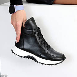 Шикарні чорні шкіряні спортивні черевики з білою шнурівкою 38