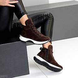 Шикарні спортивні замшеві черевики на флісі колір Шоколад