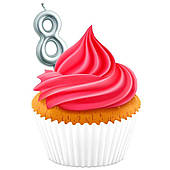 Свічка на день народження для торта No8 срібло GALAXY NO. 660123