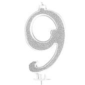 Свічка на день народження для торта No 9 зі срібним блиском GALAXY NO. 660174