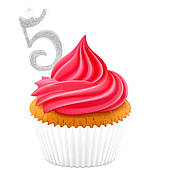 Свічка на день народження для торта No 5 зі срібним блиском GALAXY NO. 61488_SREBRNA_5