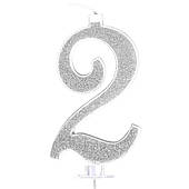 Свічка на день народження для торта No2 срібний глітер GALAXY NO. 61488_SREBRNA_2