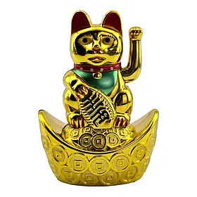 Кішка Манэки-неко махає лапою на чаші багатства(9,7х7х4,8см) (батарейка в комплект не входить)A