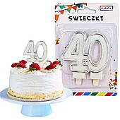 Свічка на день народження для торта No40 срібна GALAXY NO. 660546