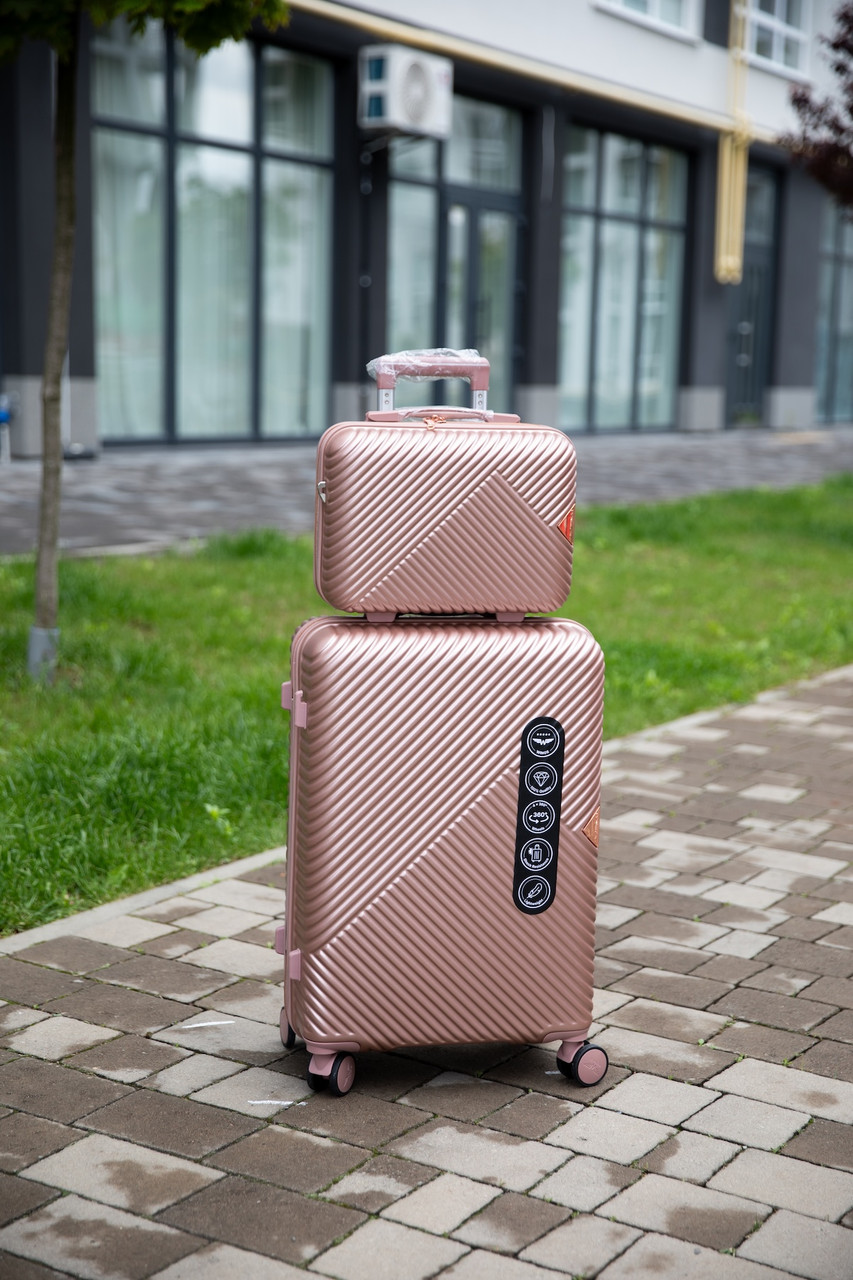 Комплект 2 в 1 середня валіза(M) та кейс WINGS WN01 рожеве золото