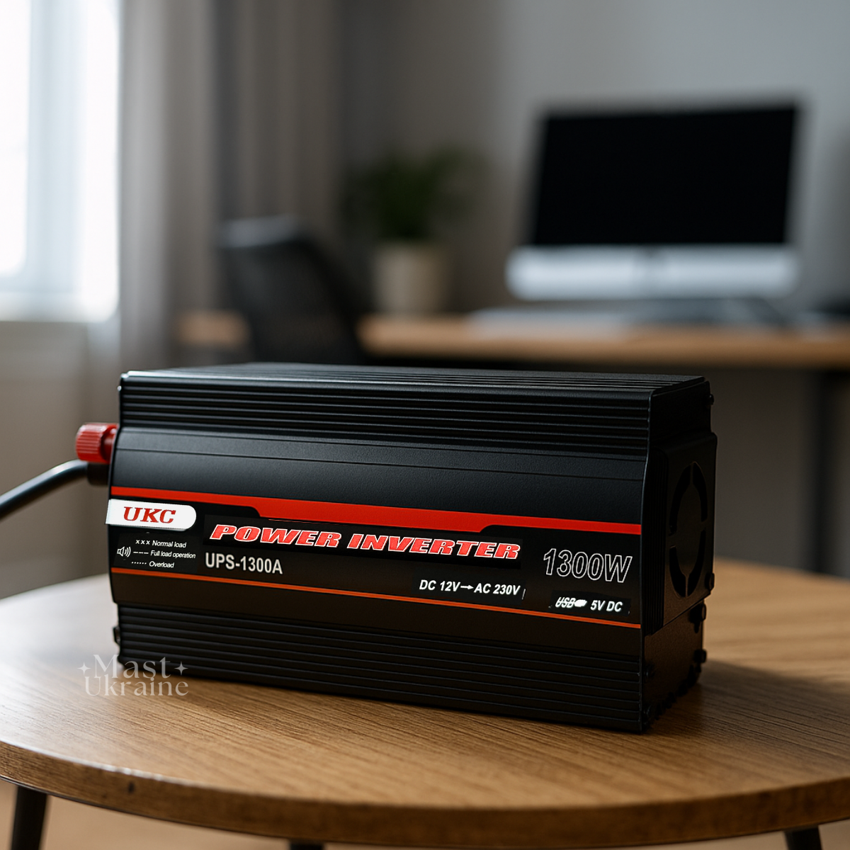 Інвертор перетворювач напруги 12В-220В UKC 1300 Вт з модифікованою синусоїдою, автоматичною зарядкою та USB, AAS-130-Black, фото 1