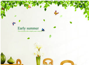 Наклейка на стіну, прикраси стіни наклейки "зелене листя з метеликами" Early Summer 1м80*80см (лист 60*90см), фото 2