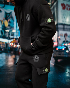 Зимовий чоловічий спортивний костюм Stone Island Back на флісі (трьохнитка)