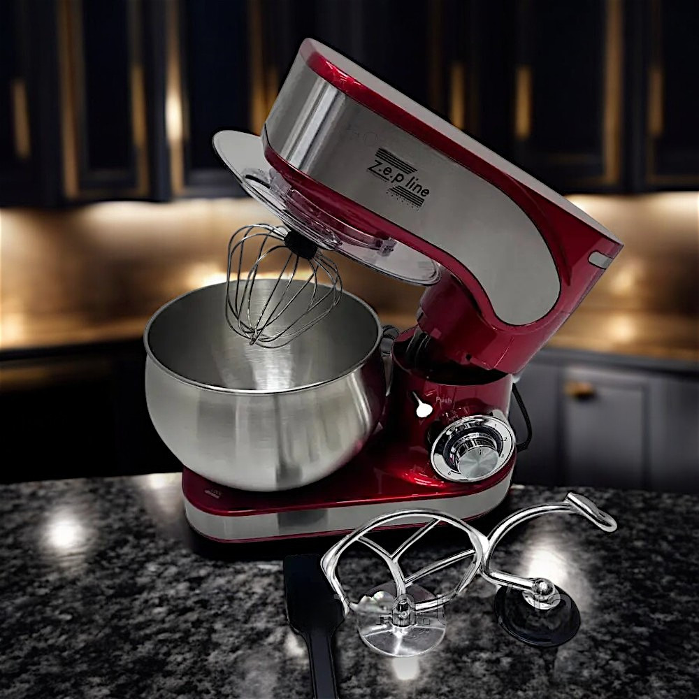 Потужний тістоміс Zepline 3500Вт Універсальний міксер 4в1 Тістоміс з 6л чашою Кухонний міксер з 3 насадками К2, фото 1