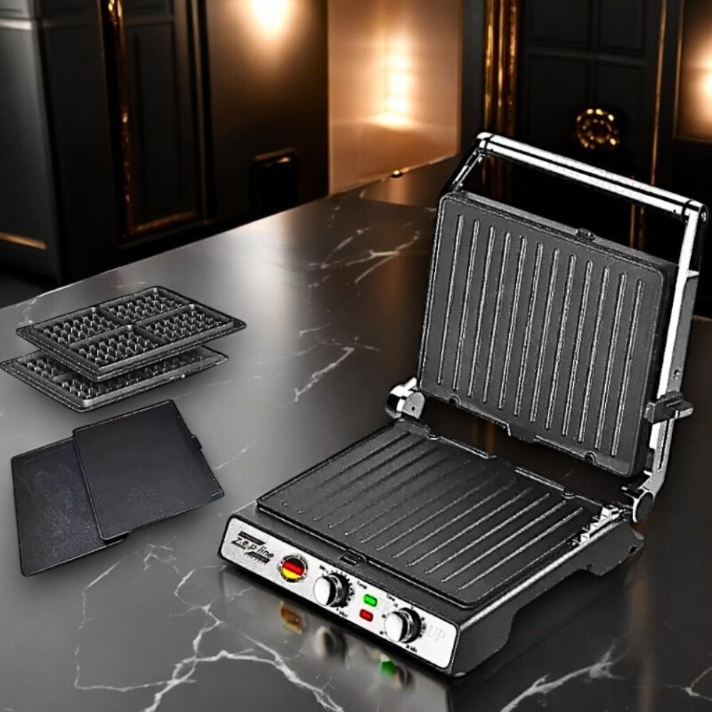 Електричний гриль Zepline 3500Вт Притискний гриль 3в1 Електровафельниця Гриль з розкриттям на 180 К2, фото 1