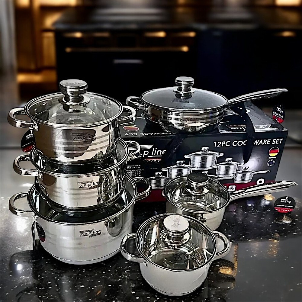 Набір каструль і сковорідка Zepline 12 предметів Комплект каструль з нержавіючої сталі з кришками К2, фото 1