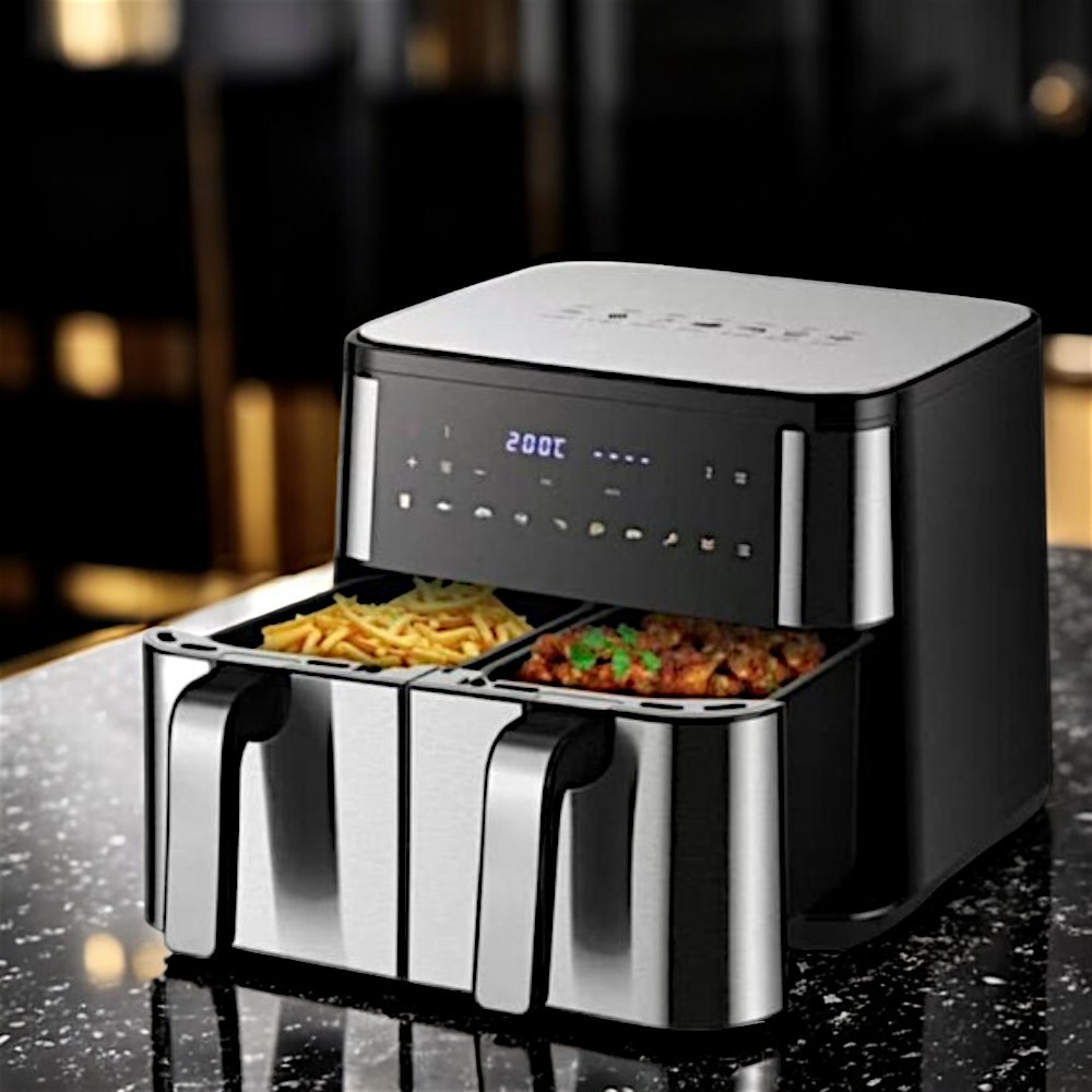 Містка аерофритюрниця 12л Zepline Безмасляний аерогриль на дві чаші Якісна мультипіч К2, фото 1