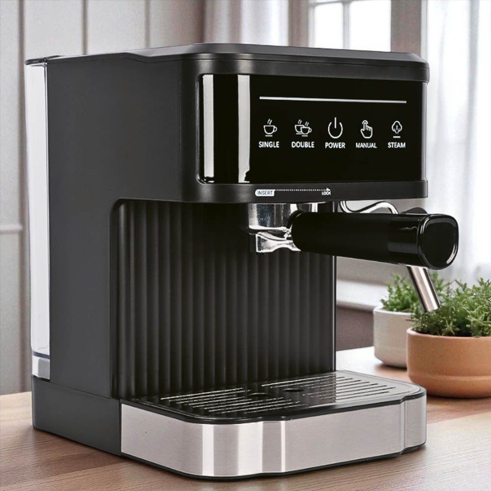 Кавомашина з капучинатором Crownberg Домашня кавоварка 1200 Вт Сенсорна рожкова еспресо-машина 20 Бар, фото 1