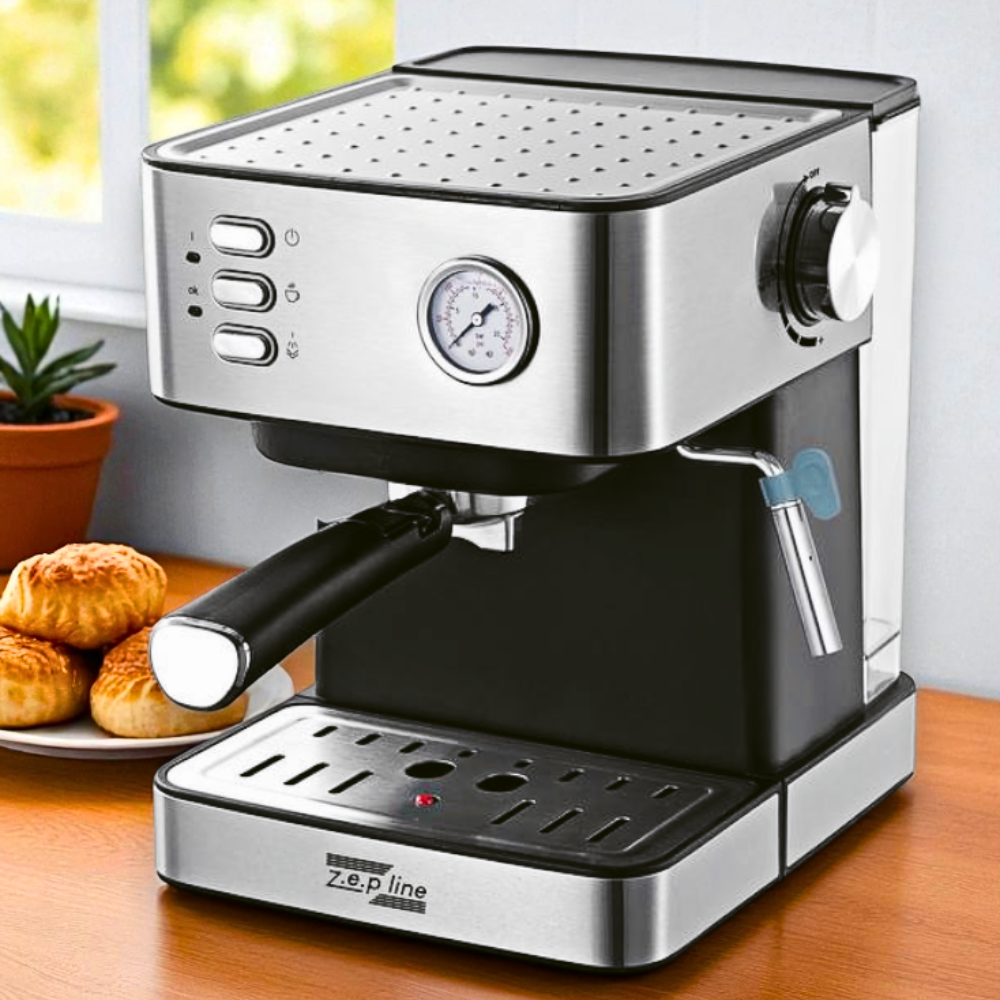 Кавомашина універсальна Zepline Ріжкова еспресо-машина 2200 W з капучинатором Німецька кавоварка, фото 1
