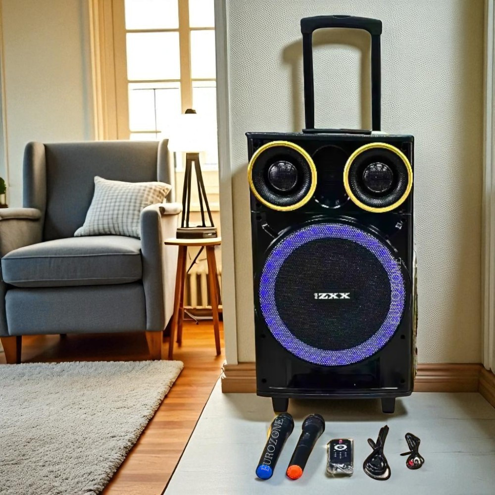 Акустична колонка на колесах ZXX-9191 К2 Музична валіза з 2 мікрофонами Караоке-колонка з підсвіткою, фото 1