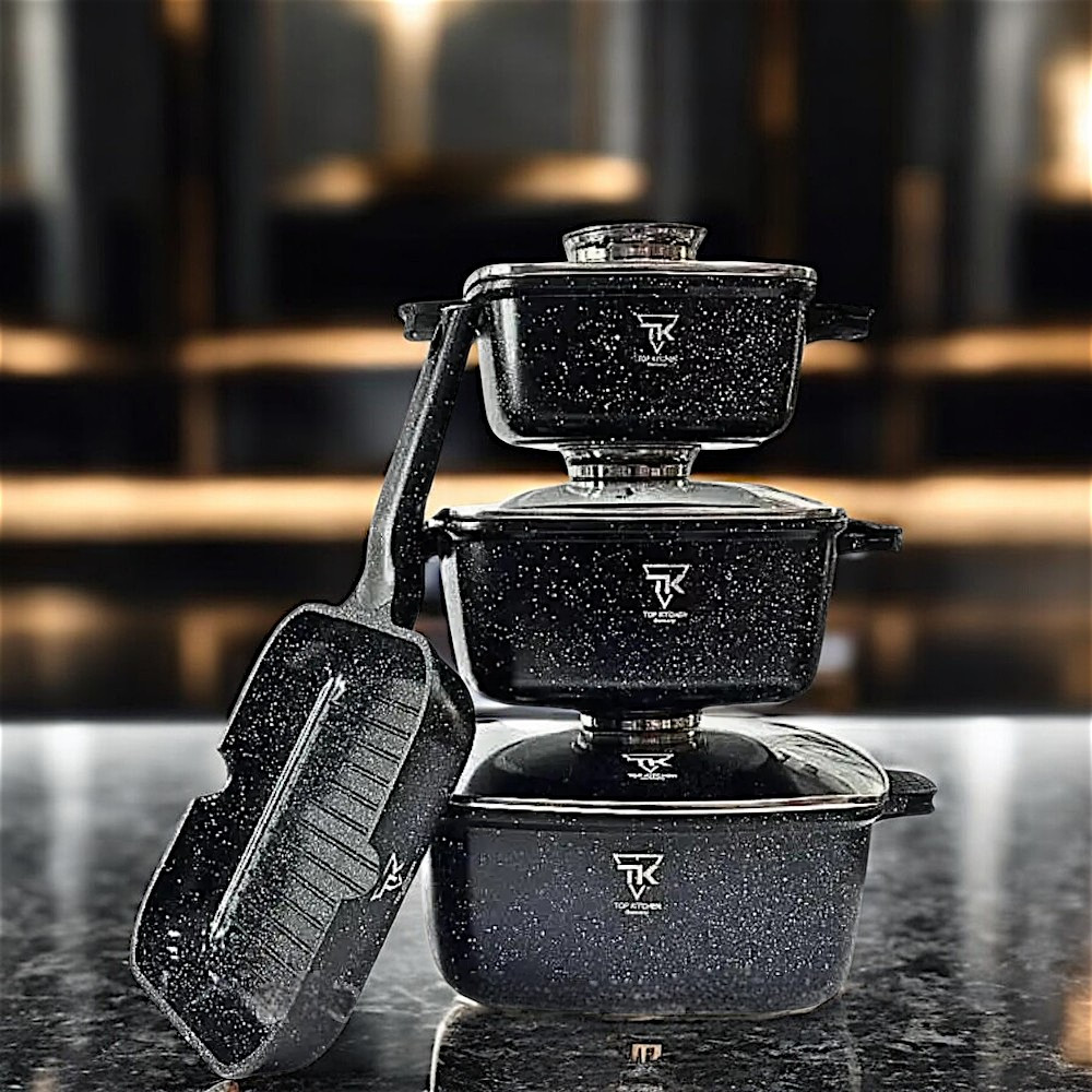 Набір каструль з сковорідкою-грильTOP KITCHEN Комплект посуду з гранітним покриттям К2, фото 1