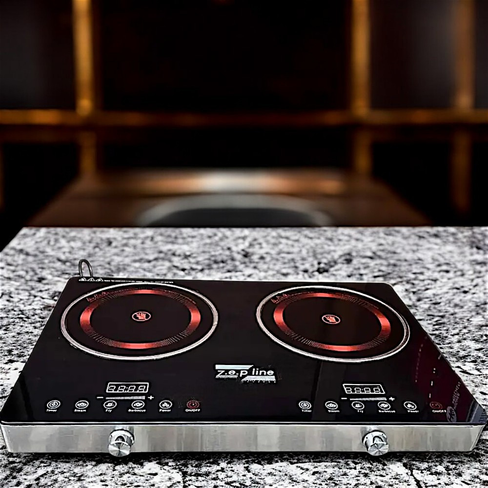 Потужна електроплита плита Zepline Інфрачервона плита на 2 конфорки Настільна інфрачервона плита 4400Вт К2, фото 1