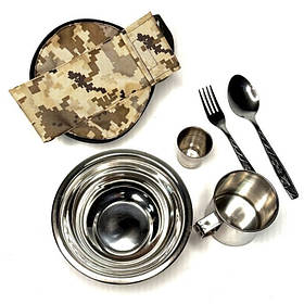 Тактичний набір посуду 07-1 MM14 у сумці Oxford 600D - польовий комплект з нержавіючої сталі для військових