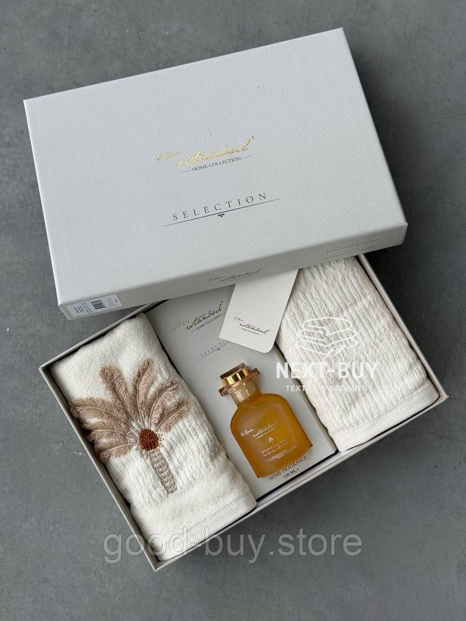 Набір рушників в подарунковій коробці з парфумами Oda Kokulu Boho krem  Туреччина