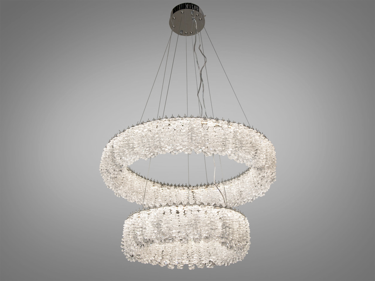 Кришталева світлодіодна люстра 60Вт з пультом в хромі для вітальні 505-600+400CH