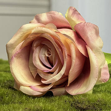 Троянда штучна рожево-оранжевий , Троянда діаметром 9 см, Штучна троянда для декору, Троянда штучна