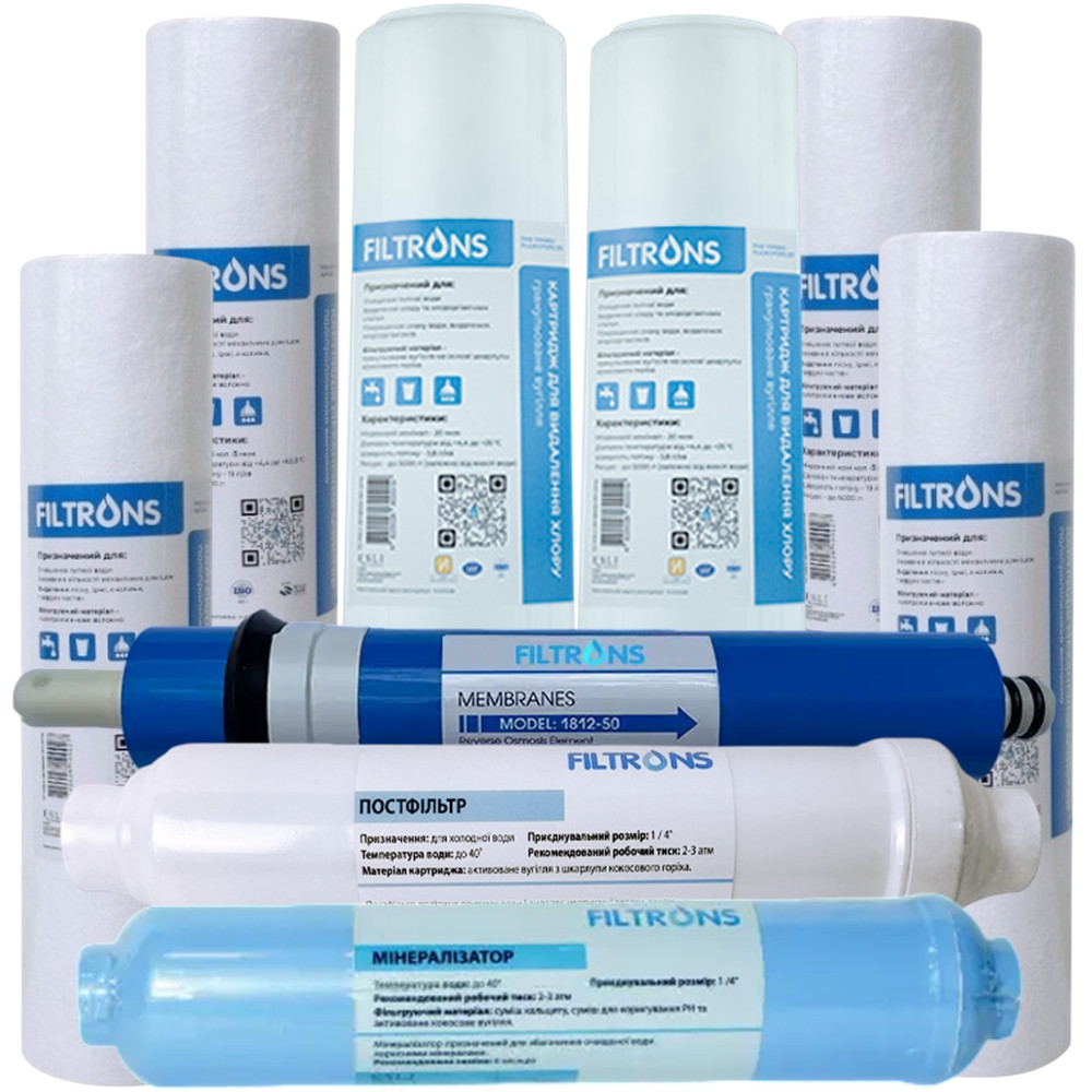 Річний комплект картриджів для зворотного осмосу Filtrons 6 ступенів, фото 1