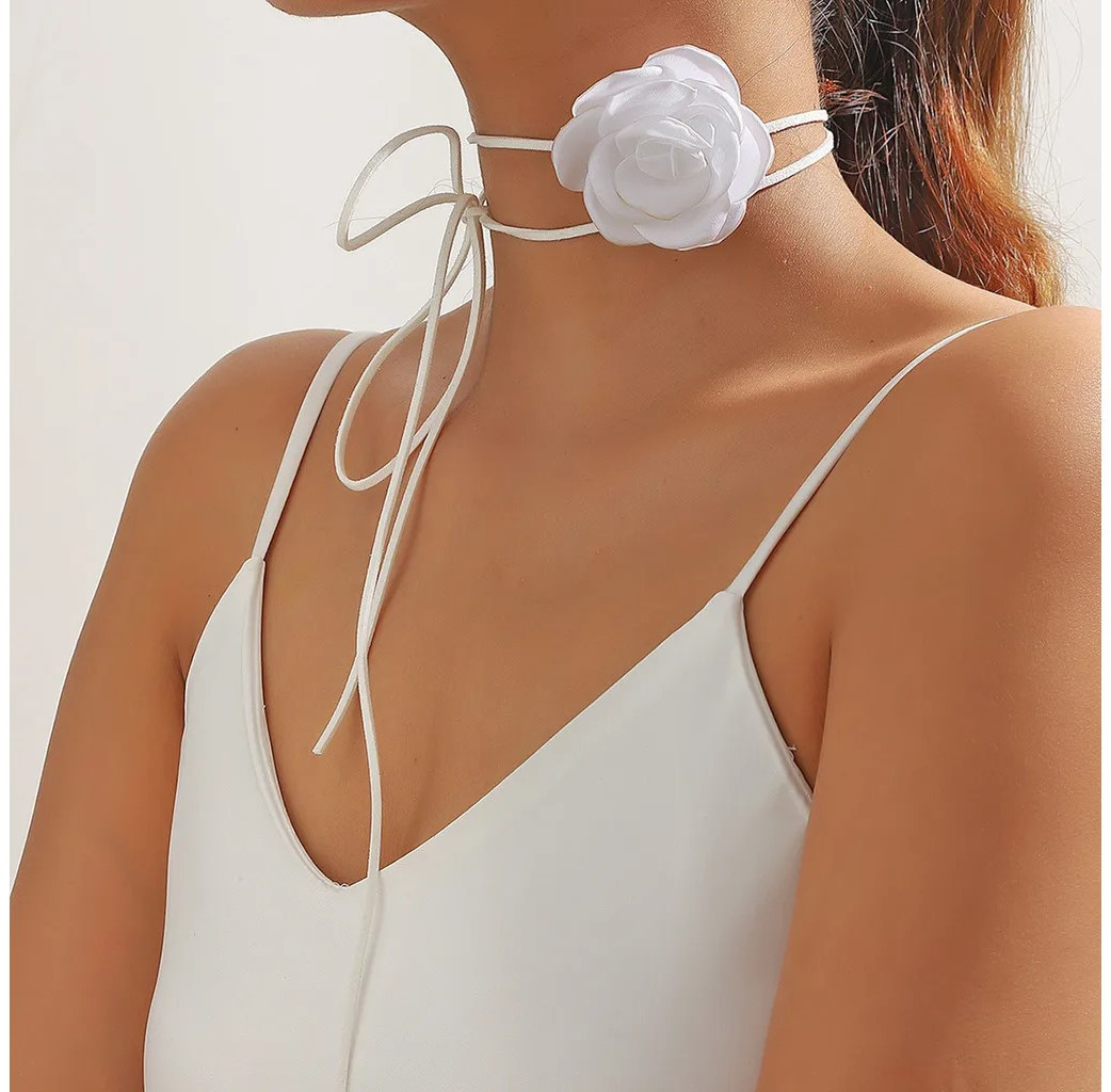 Чокер квітка троянда на шию біла (KV-wh5), фото 1