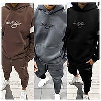 Костюм чоловічий трьохнитка на флісі з начосом синій хакі