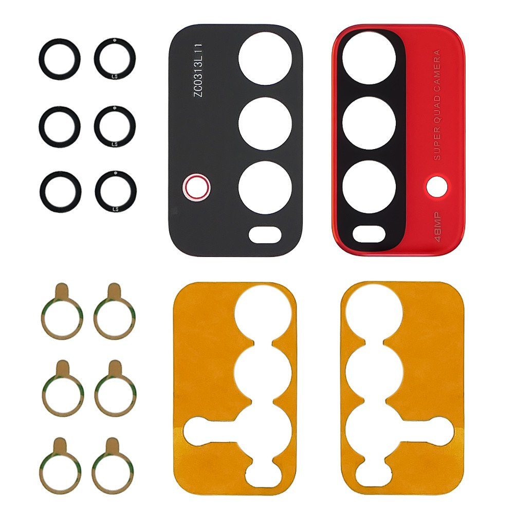 Скло камери для Xiaomi Redmi 9T (комплект 3 шт.) з оранжевою рамкою, фото 1