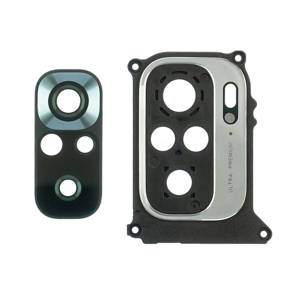 Скло камери для Xiaomi Redmi Note 10/ Note 10s зі сріблястою рамкою, фото 1