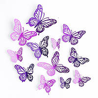 Набір прикрас 3D метеликів для торта та інтер'єру Urbankit 12 шт Фіолетовий (Butterfly12)