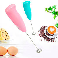 Мініміксер — капучинатор ручний "Fuke" Рожевий, спінювач для молока електричний (міксер для каві)