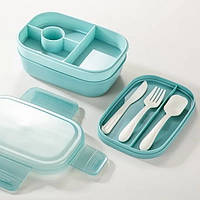 Ланч бокс на 3 отсека с приборами Мятный GOURMET, контейнер-судочок для еды | судочок для їжі
