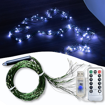 USB Світлодіодна гірлянда "Кінський хвіст" 2 метри 10 ниток 8 режимів світіння 200 LED Біле світло