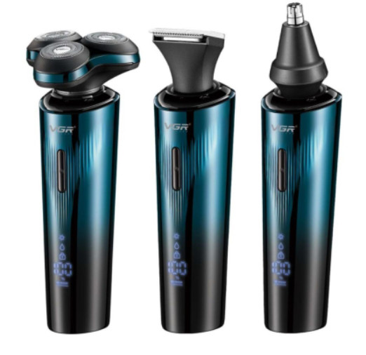 Електробритва VGR V-303, 3 в 1, 3 насадки, IPX7, LED display, Green