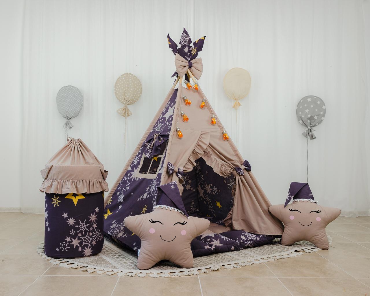 Вігвам та аксесуари великий ігровий намет для дітей курінь Зоряна мрія БОН БОН + кошик Повний комплект!, фото 1