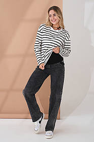 Джинси для вагітних прямі широкі для майбутніх мам із високою спинкою S (44) Anne Юла Мама чорний