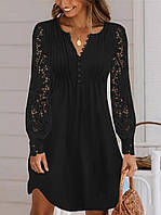 Платье вечернее, черная, хлопок, рукава с макраме, 2XL